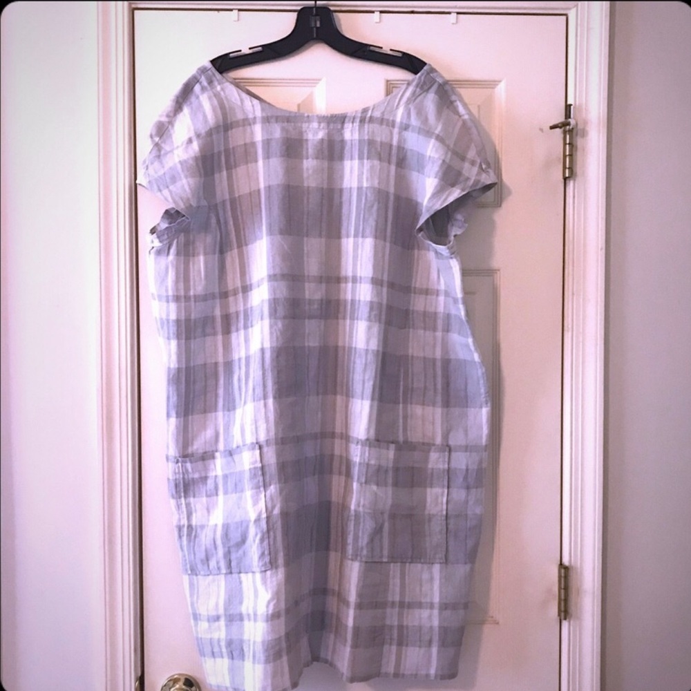 Eileen Fisher Organic Linen Cotton Plaid Dress